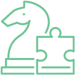 A knight chess piece, and a puzzle piece