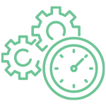 An analogue clock and cogs behind it