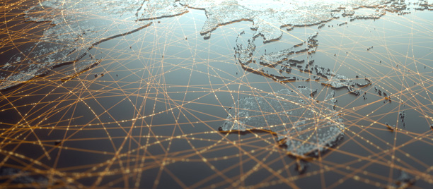 Global map with interconnected network lines